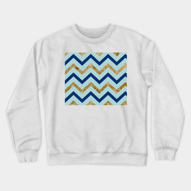 Marine zig zag - gilded turquoise Crewneck Sweatshirt by hamptonstyle